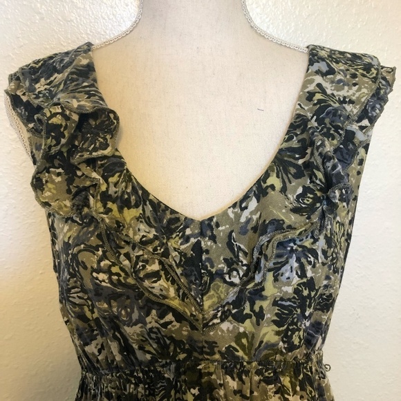 MOTHERHOOD Maternity Dress Women's Size Large Green Floral Print Ruffled V-Neck - Picture 6 of 12